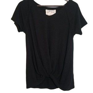 Cupio black Short Sleeve Knot Front Top Women's M